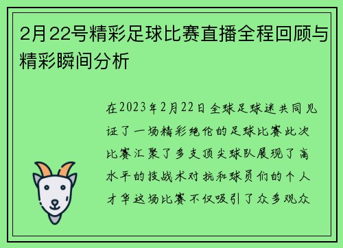 2月22号精彩足球比赛直播全程回顾与精彩瞬间分析
